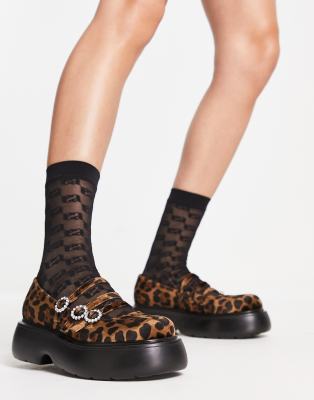 ASOS DESIGN - Missy - Mary-Jane-Schuhe in Leopardenmuster mit dicker Sohle und strassverzierten Schnallen-Bunt