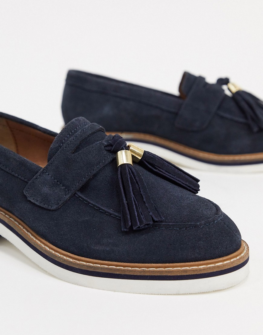 ASOS DESIGN – Mist – Marinblå loafers i mocka med tofs