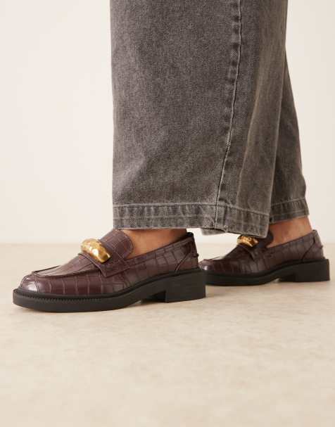 ASOS DESIGN – Mistral – Loafer in Kroko-Braun mit Besatz - view 1