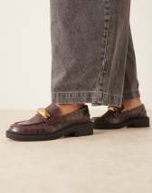 RAID Neely square toe loafers in brown snake