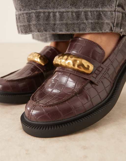 ASOS DESIGN Mistral trim detail loafers in brown croc