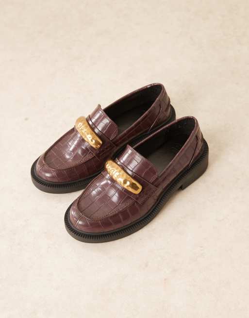 ASOS DESIGN Mistral trim detail loafers in brown croc