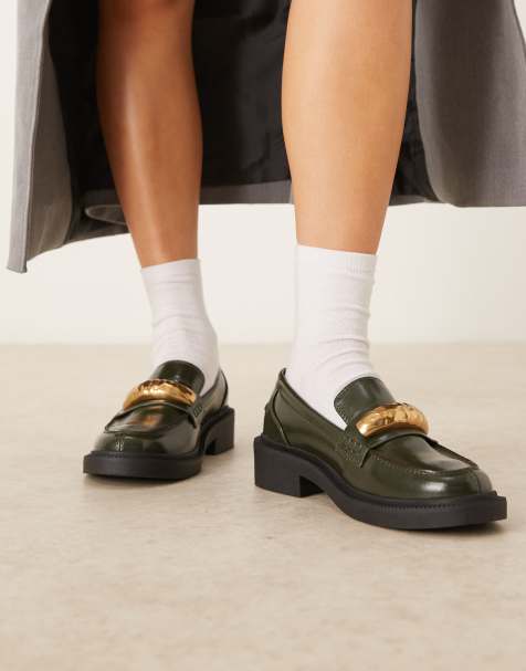 ASOS DESIGN Mistral trim detail loafers in green - view 1