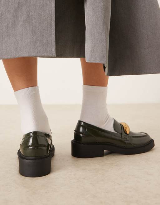 ASOS DESIGN Mistral trim detail loafers in green