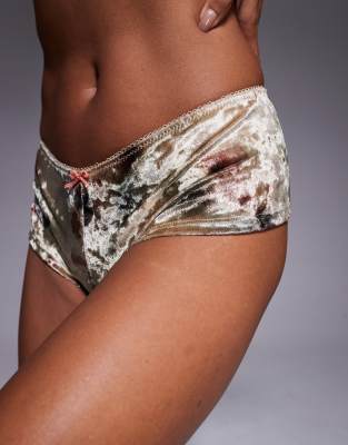 Asos Design Misty Velvet Abstract Floral Hipster Boy Shorts-multi In Gray