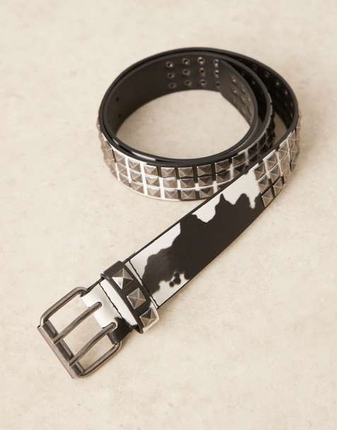 ASOS DESIGN – Mit Nieten besetzter Gürtel aus Kunstleder mit Kuhprint - view 1