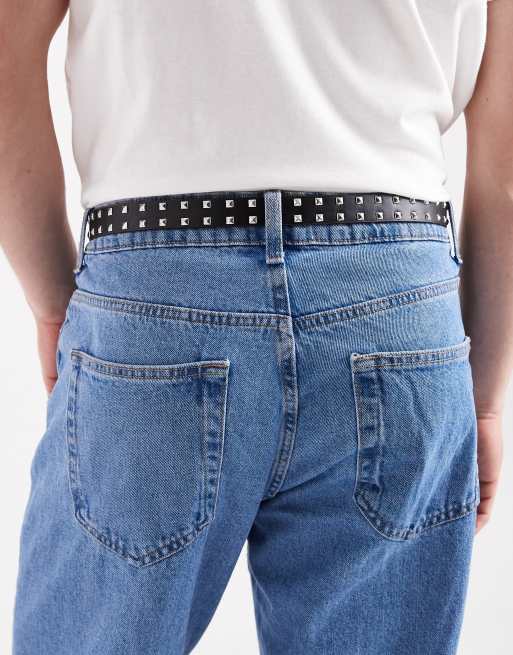 ASOS DESIGN – Mit Nieten besetzter, schmaler Western-Gürtel aus Kunstleder in Schwarz, 3 von 3