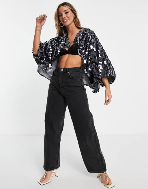 ASOS DESIGN – Mit Pailletten besetztes Cape in Marineblau