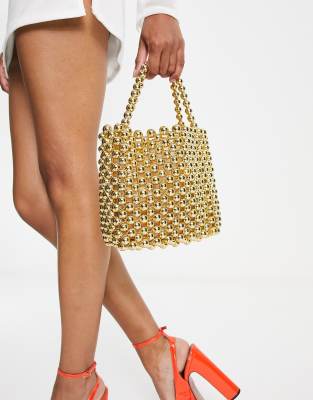 ASOS DESIGN - Mit Perlenkugeln besetzte Clutch in Gold-Goldfarben