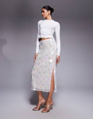 ASOS DESIGN - Mit Scheiben-Pailletten verzierter Midirock in Weiß
