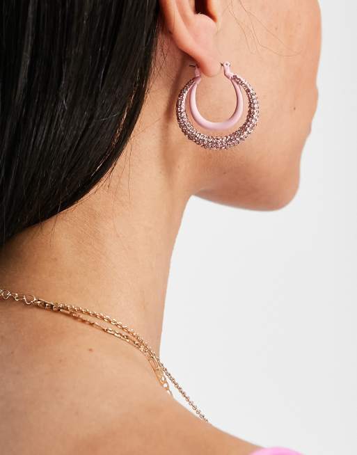 ASOS DESIGN – Mit Strass verzierte Creolen im Doppeldesign in Rosa