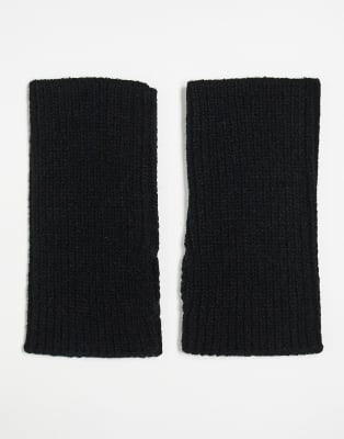 ASOS DESIGN - Mitaines côtelées courtes - Noir
