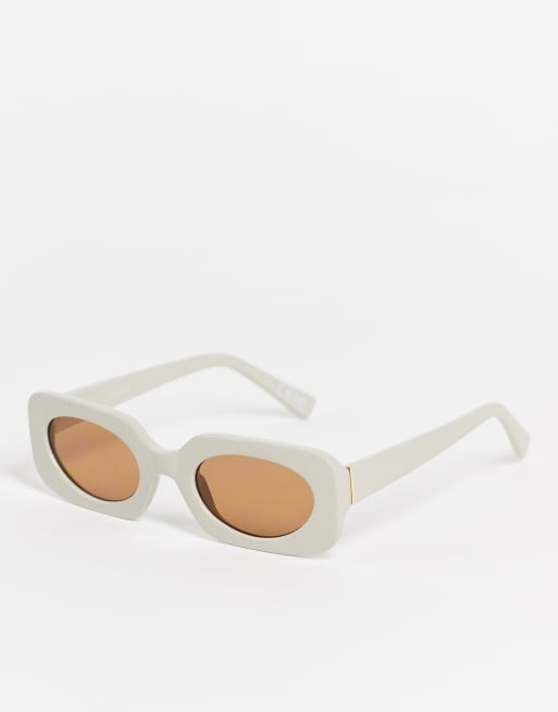 ASOS DESIGN – Mittelgroße, eckige Sonnenbrille in Beige mit farblich abgestimmtem Gläsern