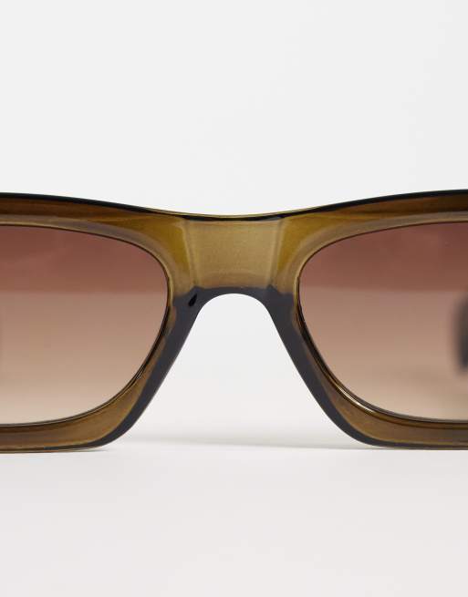 ASOS DESIGN – Mittelgroße, eckige Sonnenbrille in farblich abgestimmtem Grün mit Gläsern mit rosa Farbverlauf, 2 von 3