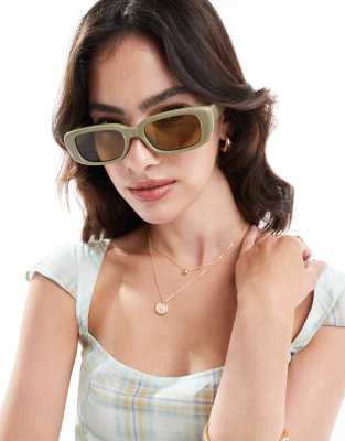 ASOS DESIGN - Mittelgroße, eckige Sonnenbrille in Grün