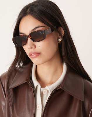 ASOS DESIGN - Mittelgroße eckige Sonnenbrille in Schildplatt-Brown