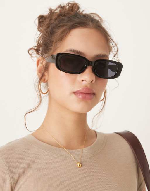 ASOS DESIGN – Mittelgroße, eckige Sonnenbrille in Schwarz