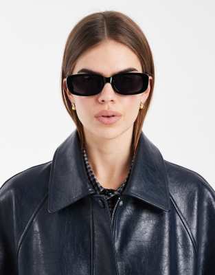 ASOS DESIGN - Mittelgroße, eckige Sonnenbrille in Schwarz