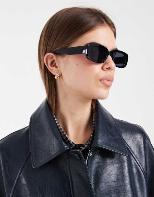 ASOS DESIGN – Mittelgroße, eckige Sonnenbrille in Schwarz, 3 von 3