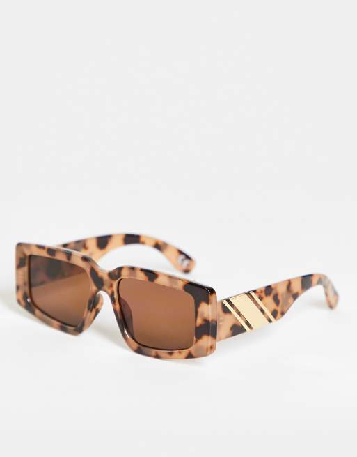 ASOS DESIGN – Mittelgroße, eckige Sonnenbrille mit Kunststoffrahmen und Detail an der Schläfe in milchiger Schildpattoptik - BROWN