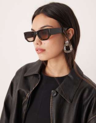 ASOS DESIGN - Mittelgroße, quadratische Sonnenbrille in dunkler Schildpattoptik-Brown