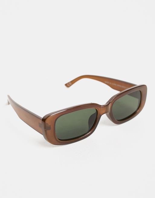 ASOS DESIGN – Mittelgroße Sonnenbrille in Kristallbraun mit eckigen Gläsern 