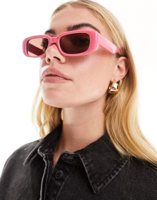 ASOS DESIGN - Mittelgroße Sonnenbrille mit eckigem, breitem Gestell in Rosa