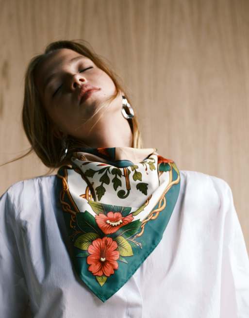 ASOS DESIGN – Mittelgroßes Kopftuch im Vintage-Stil in Grün-Bunt