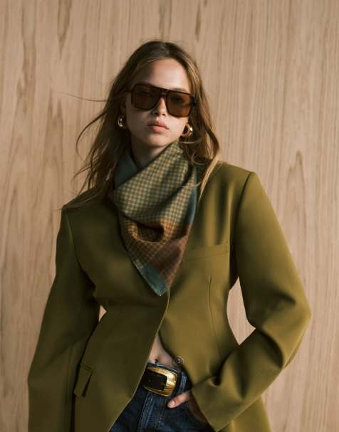 ASOS DESIGN – Mittelgroßes Kopftuch mit Hahnentrittmuster im Colourblock-Design - view 1