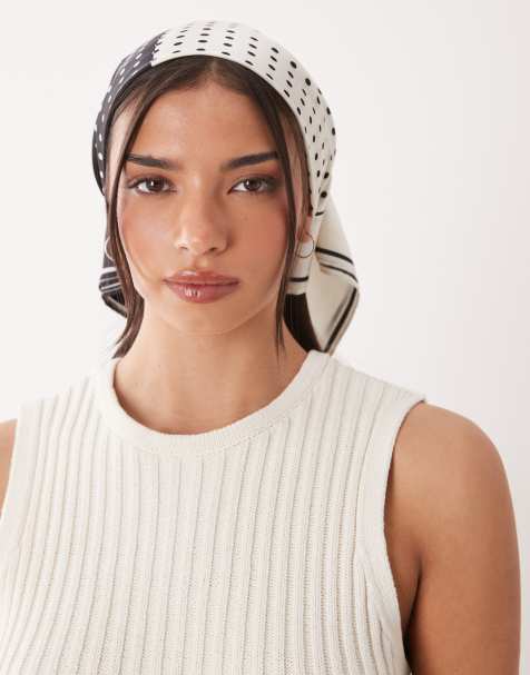 ASOS DESIGN – Mittelgroßes Kopftuch mit Polka Dots in Schwarz-Weiß - view 1
