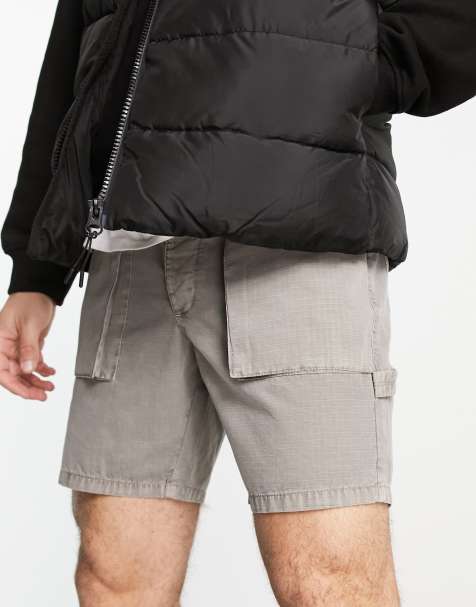 ASOS DESIGN – Mittellange Carpenter-Shorts in Grau mit starker Waschung und schmalem Schnitt - view 1