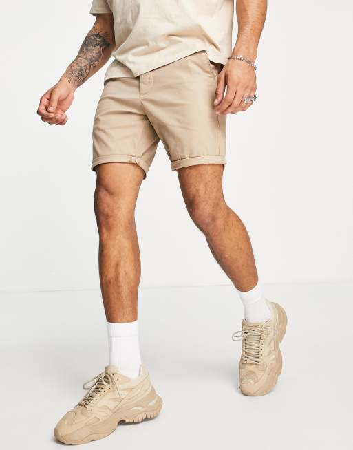 ASOS DESIGN – Mittellange Chino-Shorts mit engem Schnitt in Steinbeige , 2 von 4