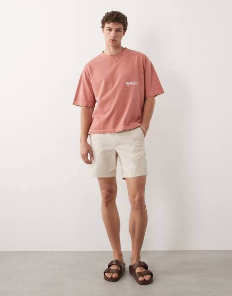 ASOS DESIGN – Mittellange Chino-Shorts mit schmalem Schnitt in Steinbeige - view 1