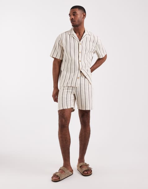 ASOS DESIGN – Mittellange, gestreifte Slim-Fit-Shorts in Schwarz und Weiß, Kombiteil - view 1