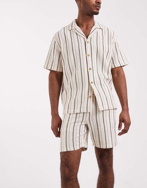 ASOS DESIGN – Mittellange, gestreifte Slim-Fit-Shorts in Schwarz und Weiß, Kombiteil, 2 von 5