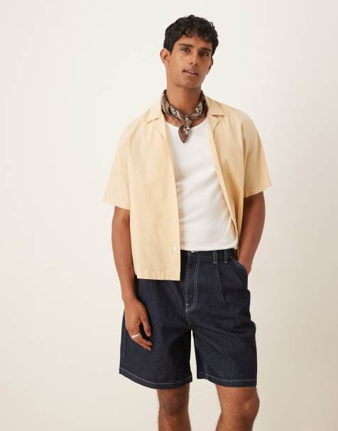 ASOS DESIGN – Mittellange Jeans-Jorts in Raw-Waschung mit Doppelfalten - view 1