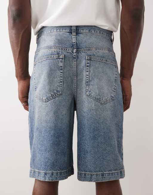 ASOS DESIGN – Mittellange Jorts in verwaschenem Blau mit Zierrissen, 4 von 5
