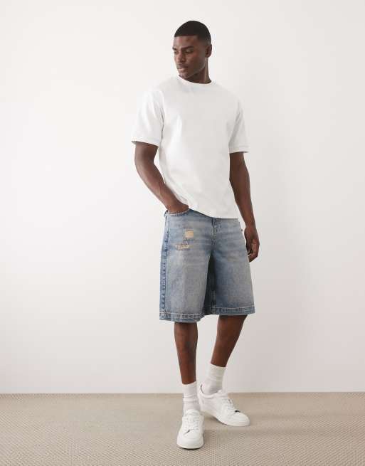 ASOS DESIGN – Mittellange Jorts in verwaschenem Blau mit Zierrissen, 5 von 5