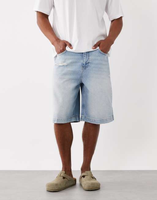 ASOS DESIGN – Mittellange Jorts in verwaschenem Hellblau mit Zierrissen, 2 von 5