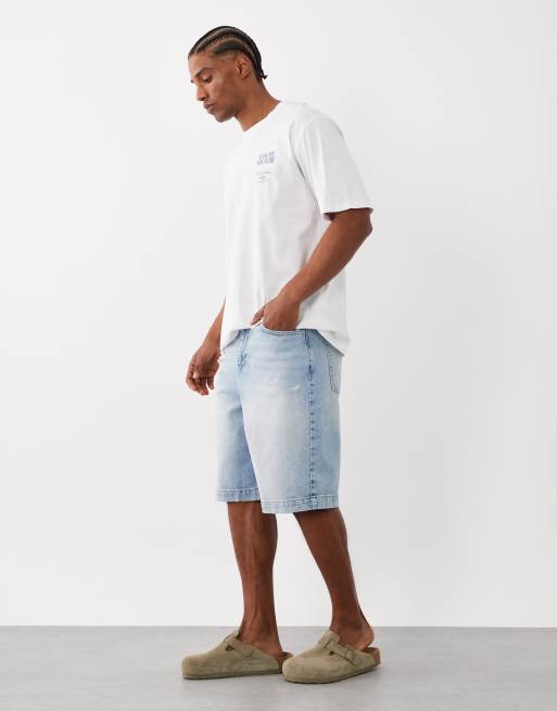 ASOS DESIGN – Mittellange Jorts in verwaschenem Hellblau mit Zierrissen, 3 von 5