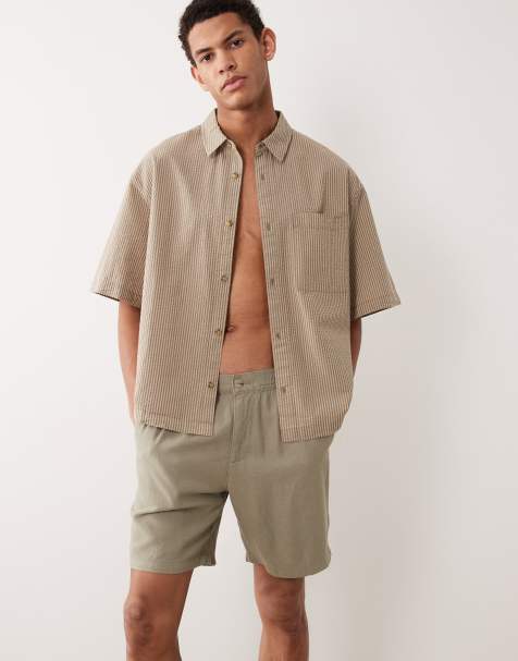 ASOS DESIGN – Mittellange Leinenmix-Shorts in Khaki mit Slim Fit - view 1