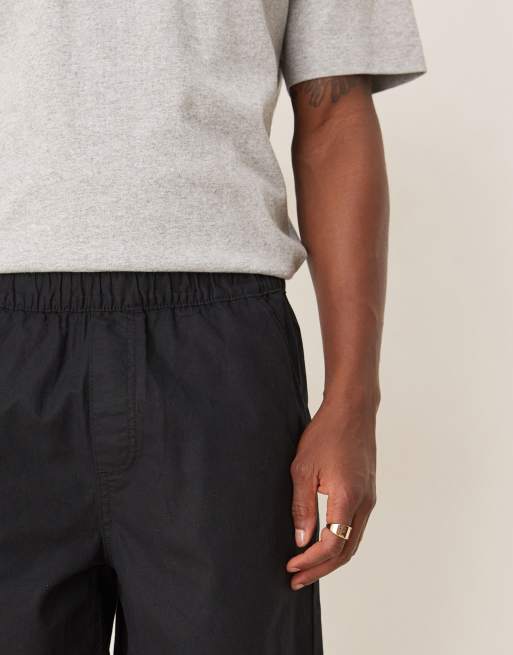 ASOS DESIGN – Mittellange Schlupf-Shorts aus Leinenmix in Schwarz, 5 von 5