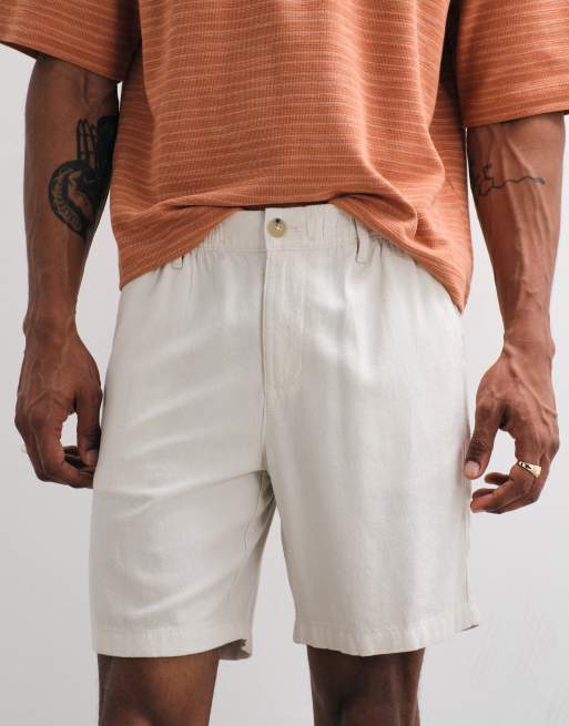 ASOS DESIGN – Mittellange Shorts aus Leinenmix in Steinbeige mit schmalem Schnitt, 3 von 7