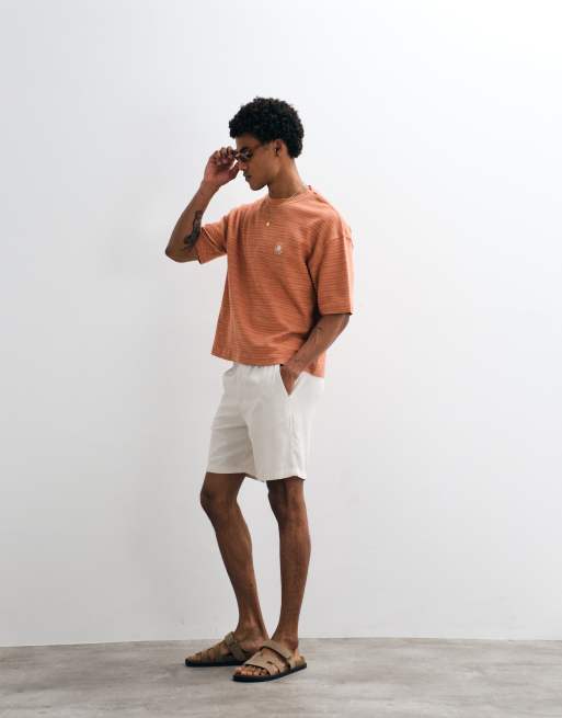 ASOS DESIGN – Mittellange Shorts aus Leinenmix in Steinbeige mit schmalem Schnitt, 4 von 7