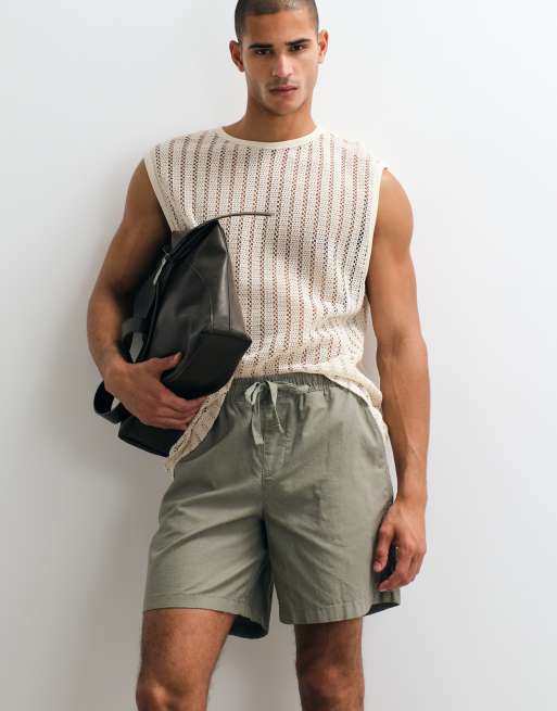 ASOS DESIGN – Mittellange, weite Leinenmix-Shorts in Khaki, 2 von 5