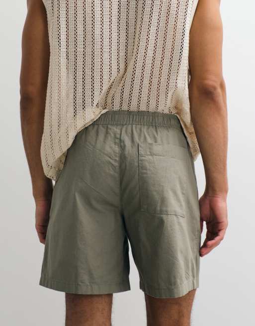 ASOS DESIGN – Mittellange, weite Leinenmix-Shorts in Khaki, 3 von 5