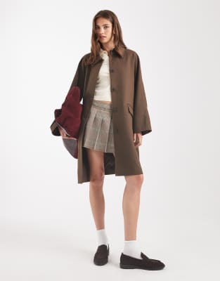 ASOS DESIGN - Mittellanger, eleganter Automantel in Khaki mit Streifen an den Ärmeln-Grau