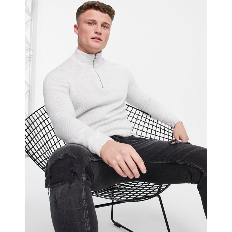 DESIGN – Mittelschwerer Pullover aus Baumwolle mit halblangem Reißverschluss in Hellgrau