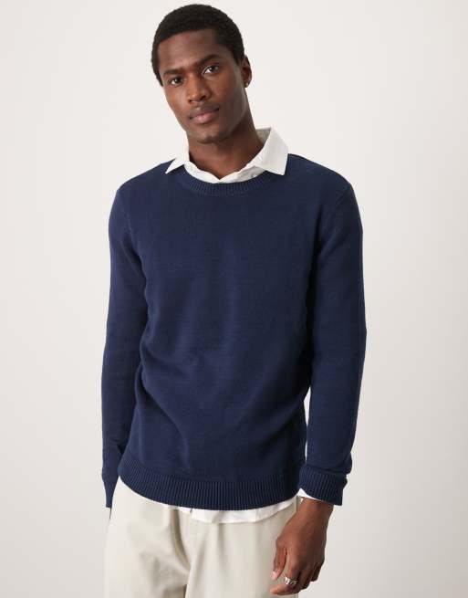 ASOS DESIGN – Mittelschwerer Strickpullover in Marineblau