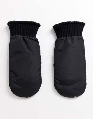ASOS DESIGN - Moufles en nylon avec effet côtelé - Noir Noir